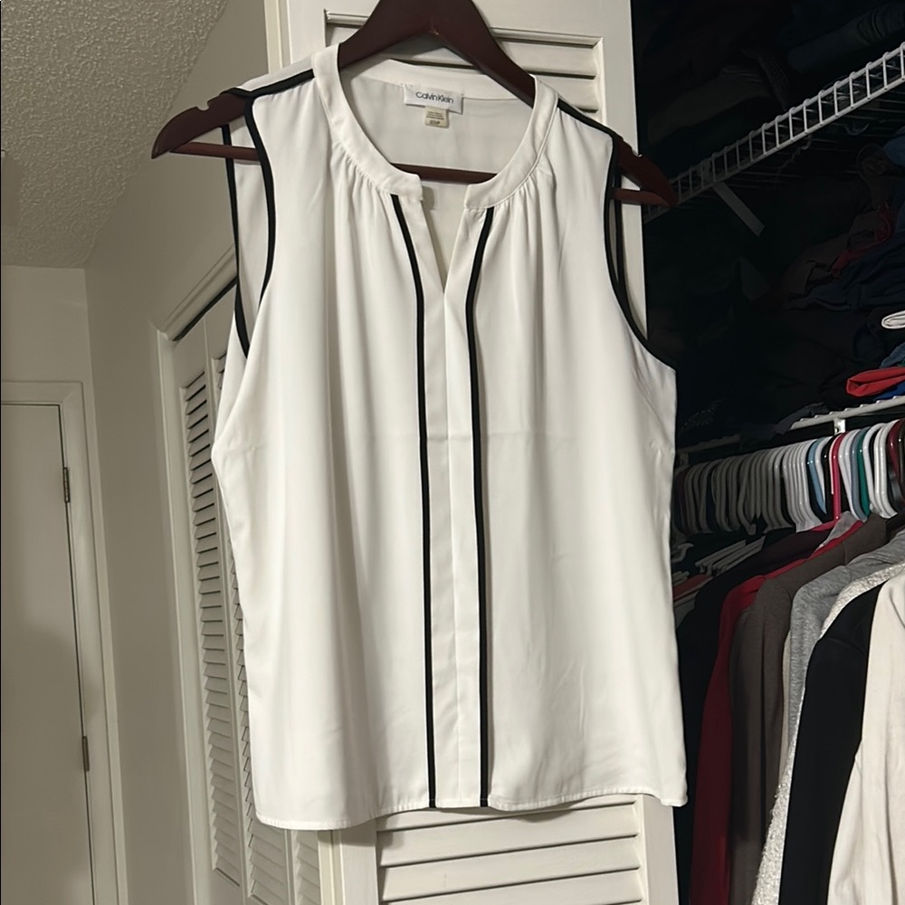 Calvin Klein Collection White and Black Blouse Top